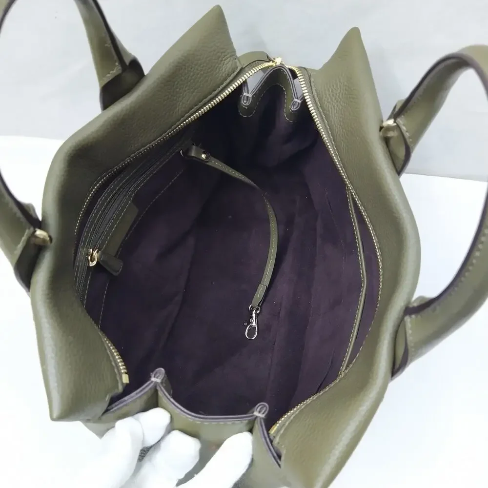 Michael Kors Rollins Olive Green Pebbled Leather Double Handles Satchel Bag